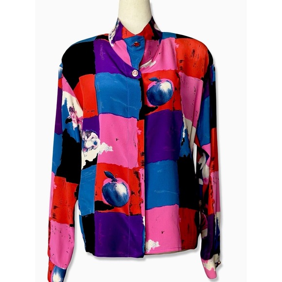 Emanuel Ungaro Parallele Paris Silk Blouse Vtg 80's Sz 6 Iconic Print Documented - Picture 6 of 16